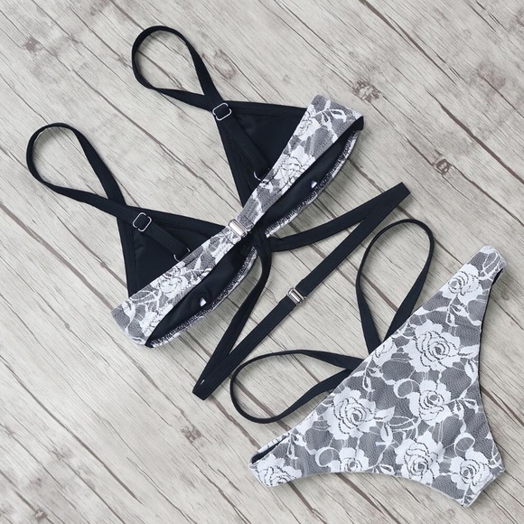 ‘Jenna’ Black & White Lace Bandage Bikini - Picture 2 of 3